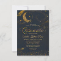 Budget Celestial Blue Gold Star Moon Quinceanera