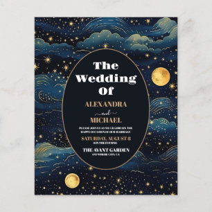 Budget Celestial Midnight Blue Stars Moon Wedding