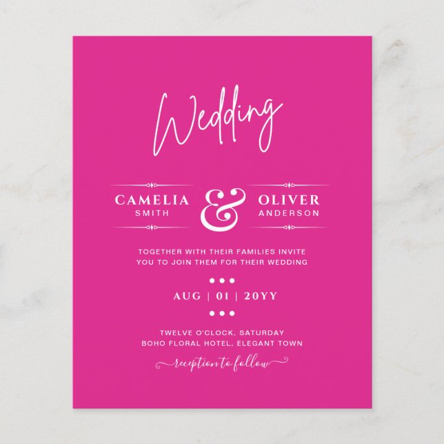BUDGET CERISE PINK Modern Core Wedding Flyer (Front)