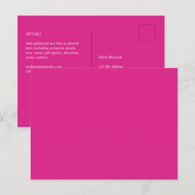 BUDGET CERISE PINK Modern Core Wedding Postcard (Front/Back)