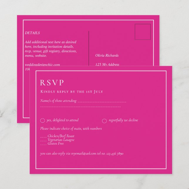 BUDGET CERISE PINK Modern Core Wedding Postcard (Front/Back)