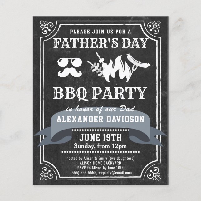 BUDGET Chalkboard Father's Day BBQ Party Invite (Front)