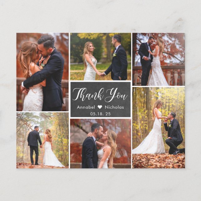 Budget Chalkboard Photo Collage Wedding Thank You  Flyer (Front)