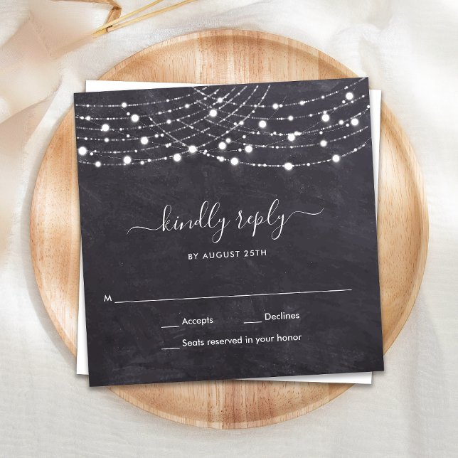Budget Chalkboard String Lights Wedding RSVP Card (Creator Uploaded)