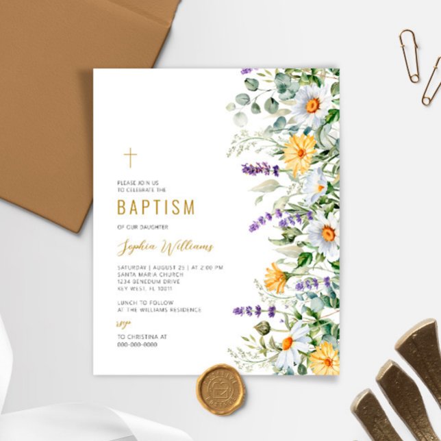 Budget Chamomile & Eucalyptus Baptism Invitation (Creator Uploaded)