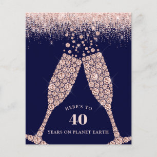 Budget Champagne Glitter 40th Birthday Invite