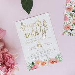 Budget Champagne Heart Gold Brunch & Bubbly Bridal<br><div class="desc">A chic design with calligraphy, a modern typography layout, and cute watercolor illustrations. At the top of this invite, there is "brunch & bubbly" in brushed script lettering with the bride's name below. The date and time are separated by an illustration of champagne glasses clinking and forming a heart with...</div>