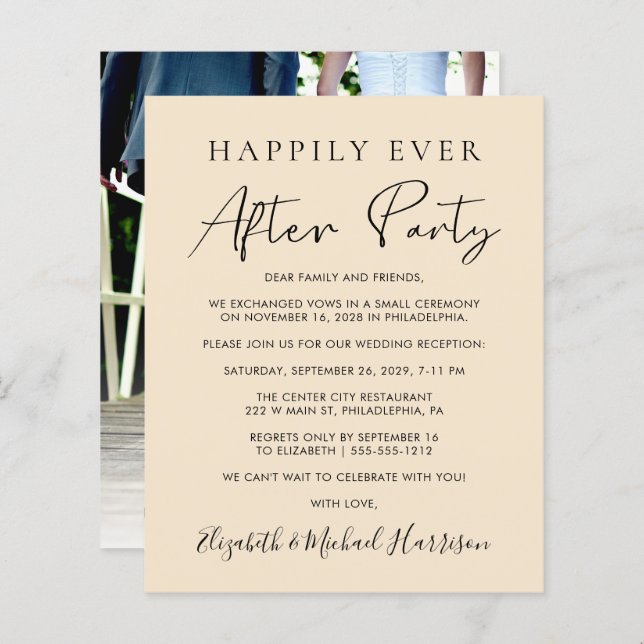 Budget Champagne Photo Wedding Reception Invite (Front/Back)