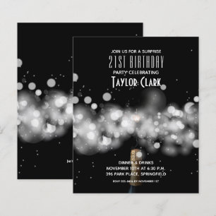 Budget Champagne Sparkle 21st Birthday Invitations