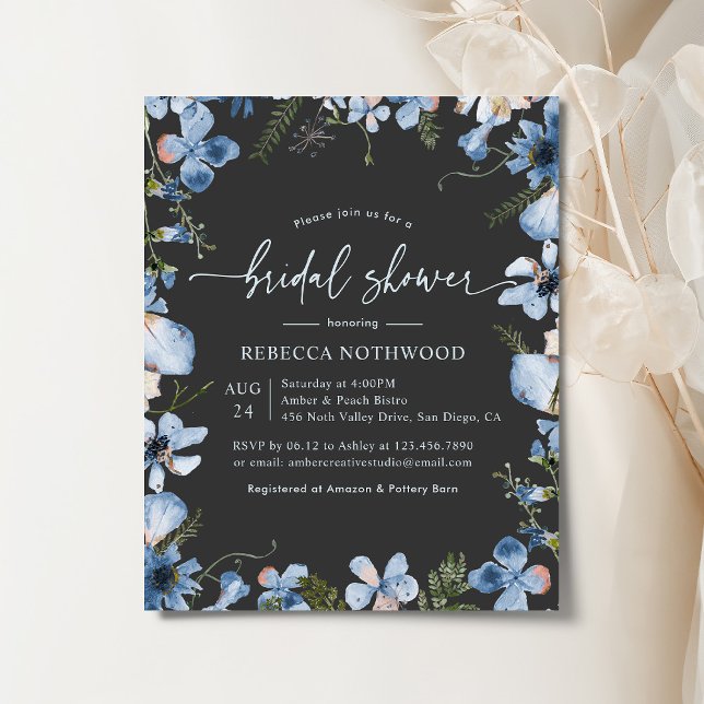 Budget Charcoal Blue Boho Bridal Shower Invitation (Creator Uploaded)