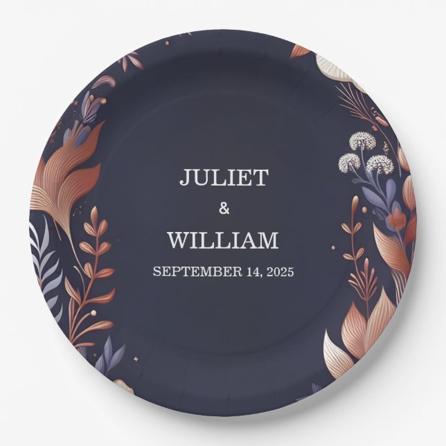 Budget Cheap Outdoor Stylish Navy Blue Wedding Paper Plate (Front)