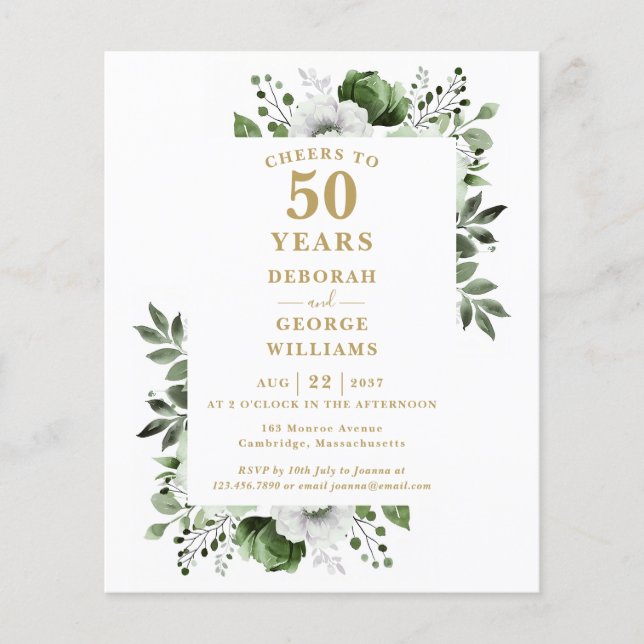 Budget Cheers To 50 Years Anniversary Invitation (Front)