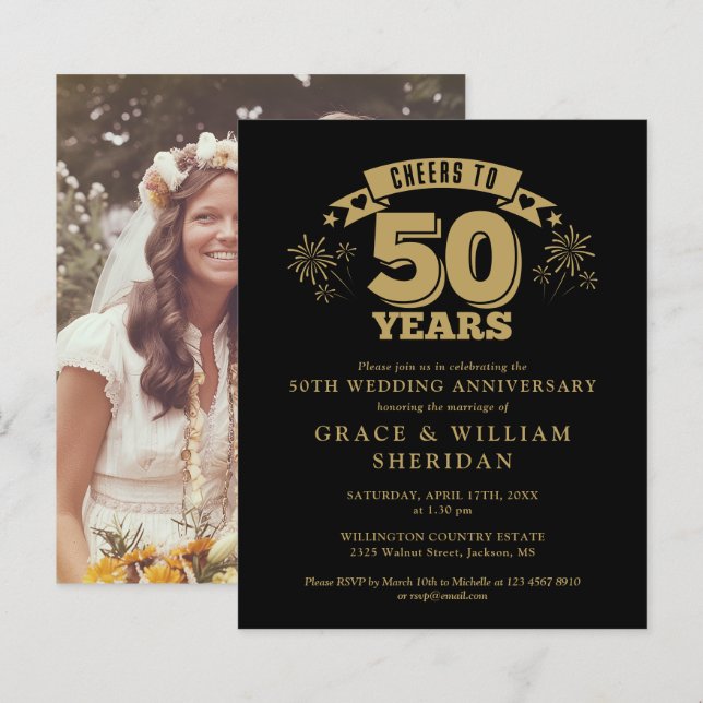 Budget Cheers To 50th Anniversary Photo Invite (Front/Back)