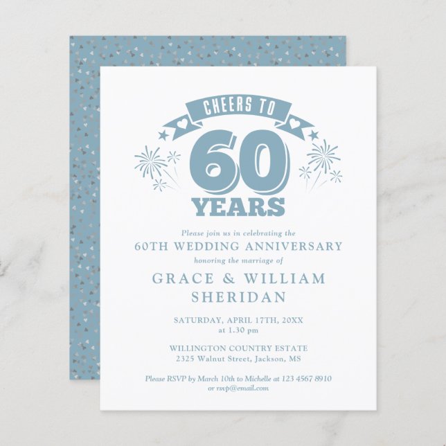 Budget Cheers To 60th Anniversary Invitation (Front/Back)