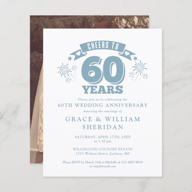 Budget Cheers To 60th Anniversary Photo Invite (Front/Back)