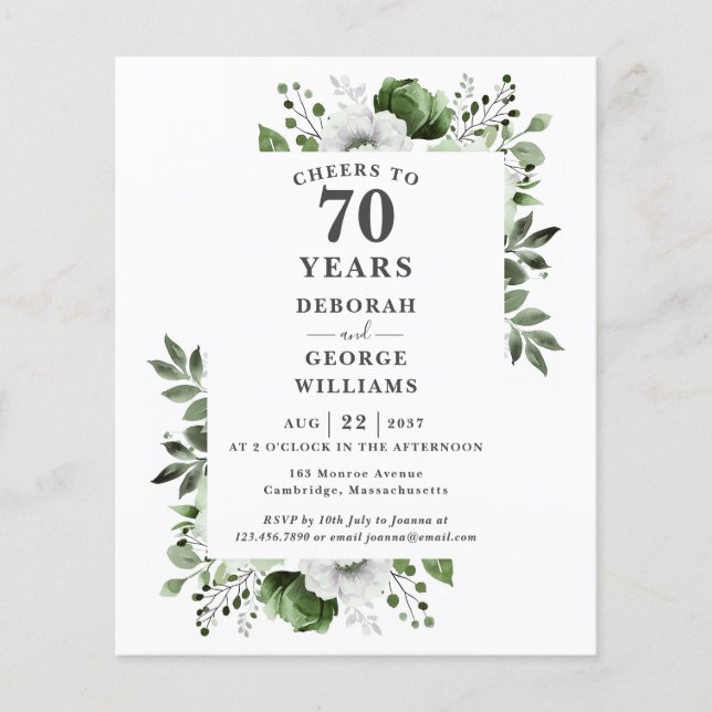 Budget  Cheers To 70 Years Anniversary Invitation (Front)
