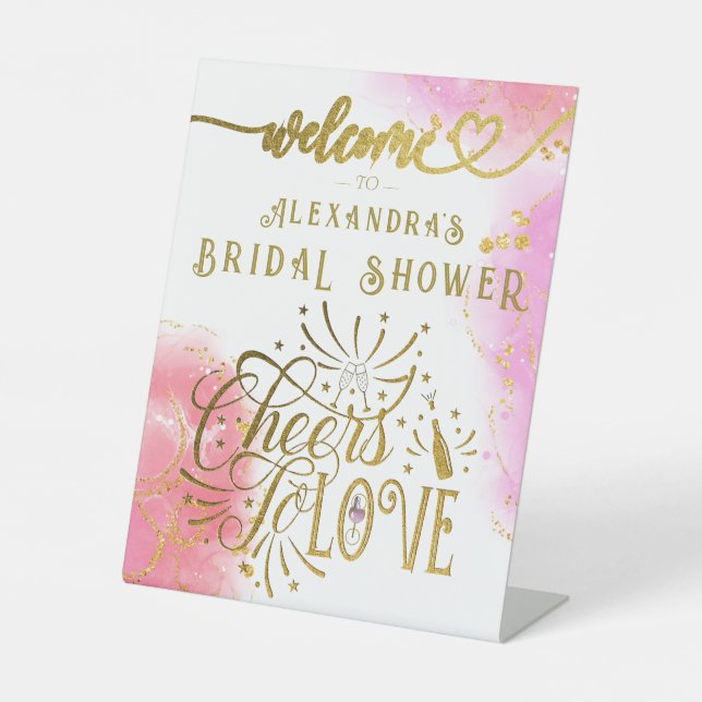 Budget Cheers To Love Wine Tasting Bridal Shower Pedestal Sign (Front)