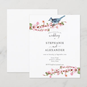 Budget Cherry Blossom Blue Bird Wedding Invite