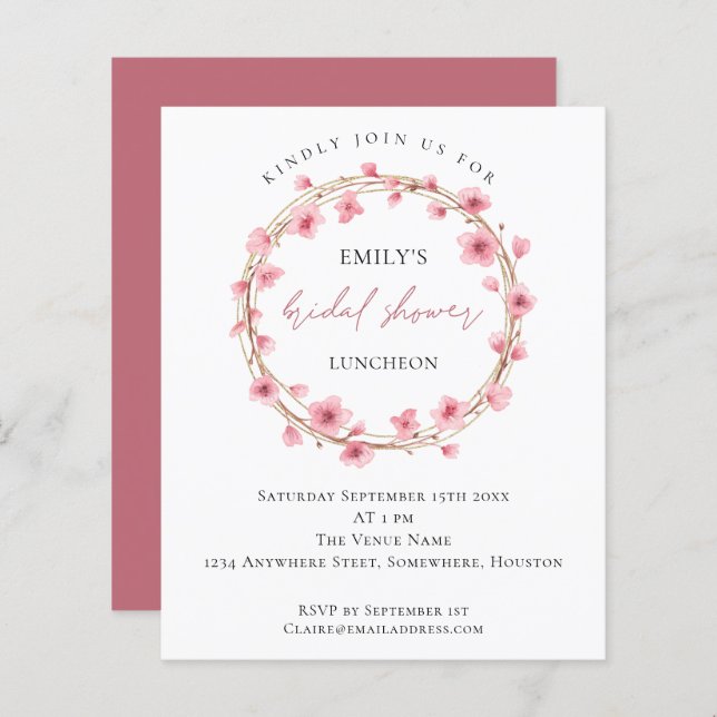 Budget Cherry Blossom Bridal Shower Invitation (Front/Back)
