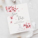 Budget Cherry Blossom Floral Wedding Save The Date<br><div class="desc">A modern elegant floral wedding save the date card featuring blush pink watercolor cherry blossoms and modern calligraphy on a handmade paper texture.</div>