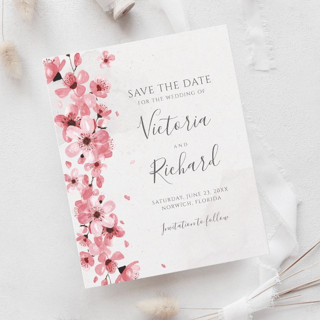 Budget Cherry Blossom Floral Wedding Save The Date (Creator Uploaded)