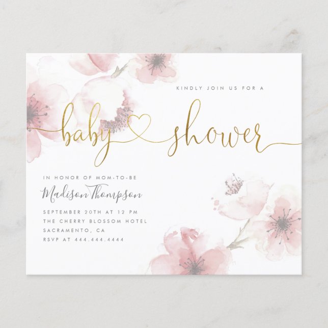 Budget Cherry Blossom Gold Floral Baby Shower (Front)