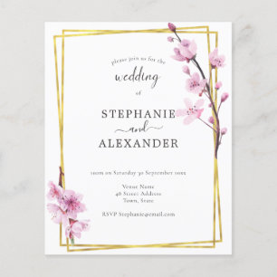 Budget Cherry Blossom & Gold Frame Wedding Invite