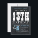 Budget Chic 13th Birthday Chalkboard Blue Balloon Card<br><div class="desc">Rustic Vintage Chalkboard White Blue Balloon 13th Birthday Party Invitation</div>