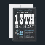 Budget Chic 13th Birthday Chalkboard Blue Balloon Card<br><div class="desc">Rustic Vintage Chalkboard White Blue Balloon 13th Birthday Party Invitation</div>