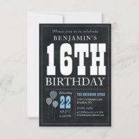 Budget Chic 16th Birthday Chalkboard Blue Balloon