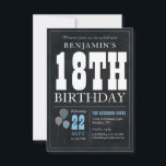 Budget Chic 18th Birthday Chalkboard Blue Balloon Card<br><div class="desc">Rustic Vintage Chalkboard White Blue Balloon 18th Birthday Party Invitation</div>