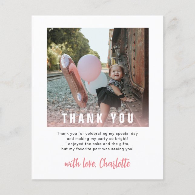 Budget Chic 1st Birthday Kids Party Thank You Card (Front)