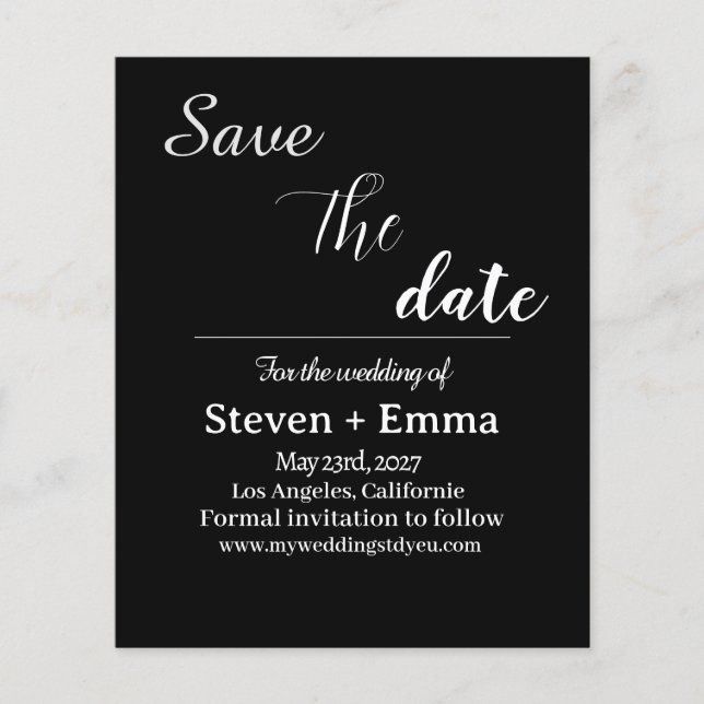 Budget chic black and white Wedding Save the Date  Flyer (Front)