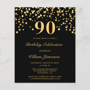 Budget Chic Black Gold 90th Birthday Invitation