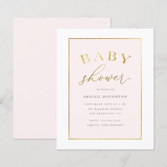 Budget Chic Blush Pink Gold Typography Baby Shower (Front/Back)