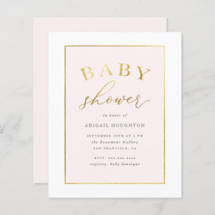 Budget Chic Blush Pink Gold Typography Baby Shower