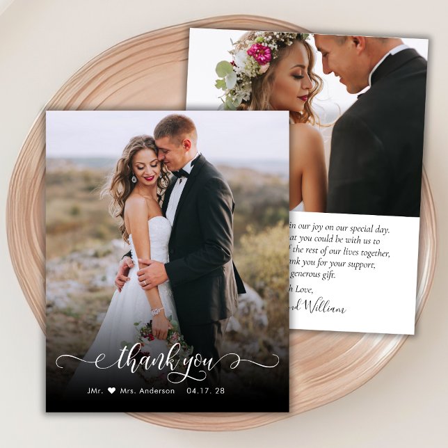 Budget Chic Calligraphy 2 Photo Wedding Thank You (Creator Uploaded)