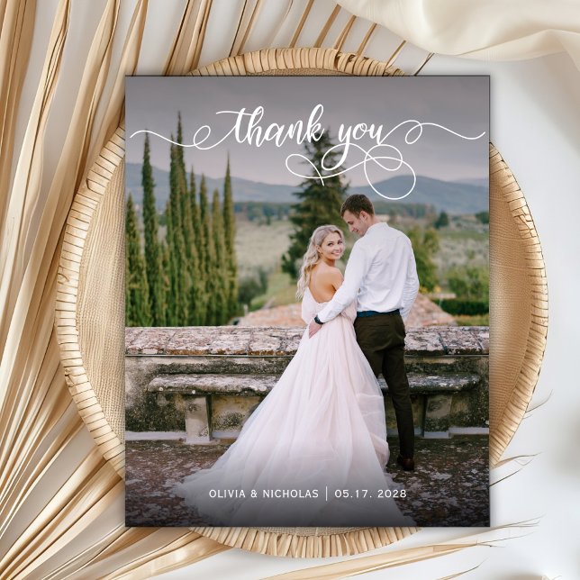 Budget Chic Calligraphy 2 Photo Wedding Thank You (Creator Uploaded)