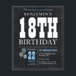 Budget Chic Chalkboard Blue Balloon 18th Birthday<br><div class="desc">Rustic Vintage Chalkboard White Blue Balloon 18th Birthday Party Invitation</div>