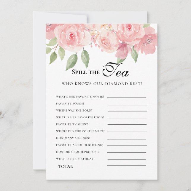 Budget Chic Coral Floral Bridal Shower game Invitation (Front)