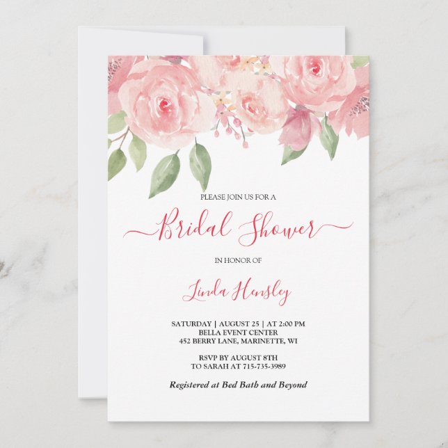 Budget Chic Coral Floral Bridal Shower Invitation (Front)