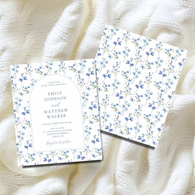 Budget Chic Dusty Blue Wildflowers Wedding Invites Flyer (Creator Uploaded)