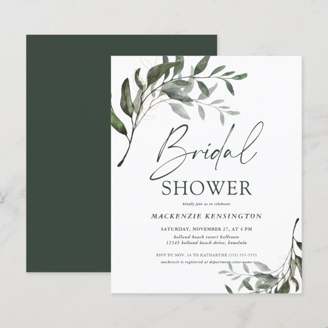 BUDGET Chic Eucalyptus Bridal Shower Invitation (Front/Back)