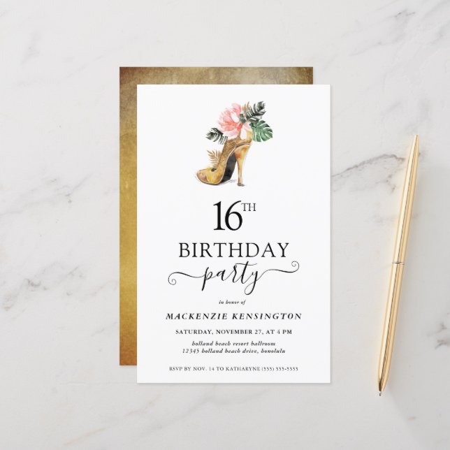 Budget Chic Floral Gold High Heels 16th Birthday (Front/Back In Situ)