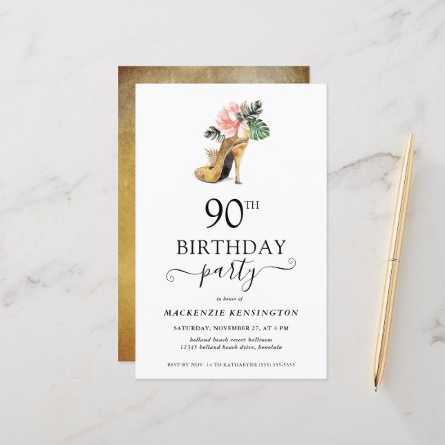 Budget Chic Floral Gold High Heels 90th Birthday (Front/Back In Situ)