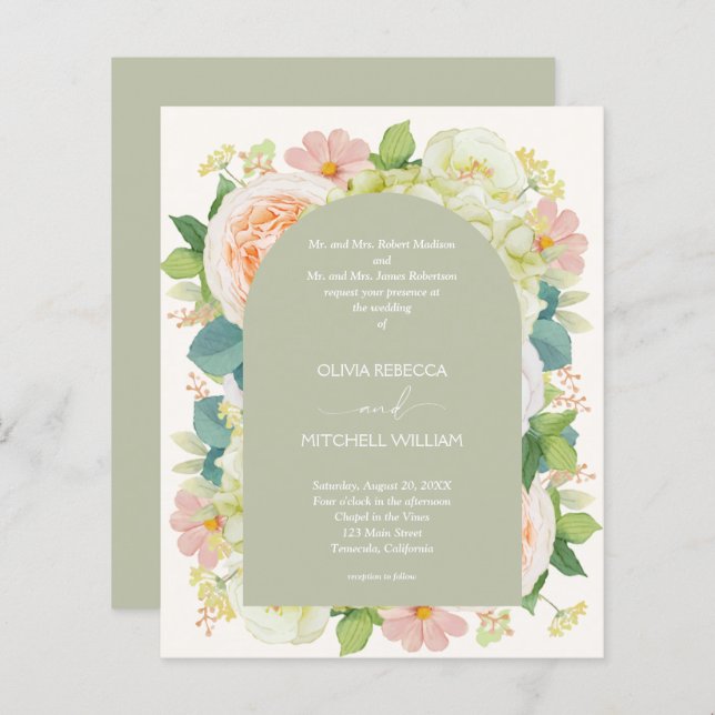 Budget Chic Florals Wedding All in One Invitations (Front/Back)