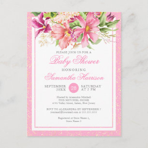 Budget Chic Flowers Bouquet Pink Cute Baby Shower Invitation Postcard
