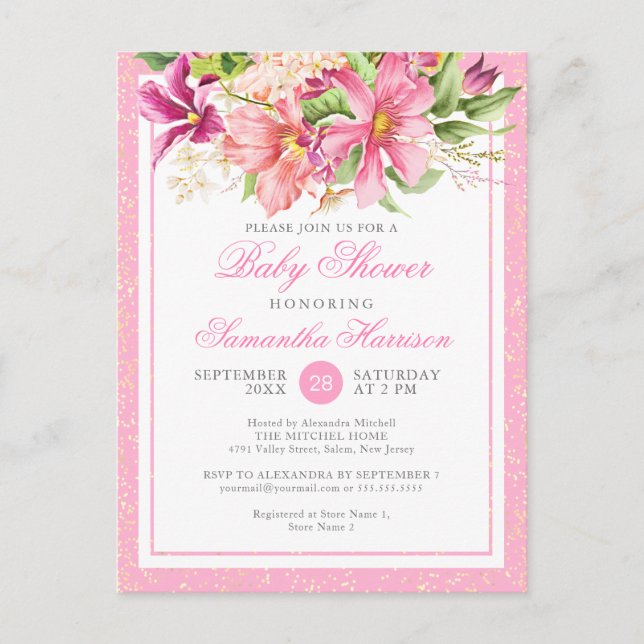 Budget Chic Flowers Bouquet Pink Cute Baby Shower Invitation Postcard (Front)