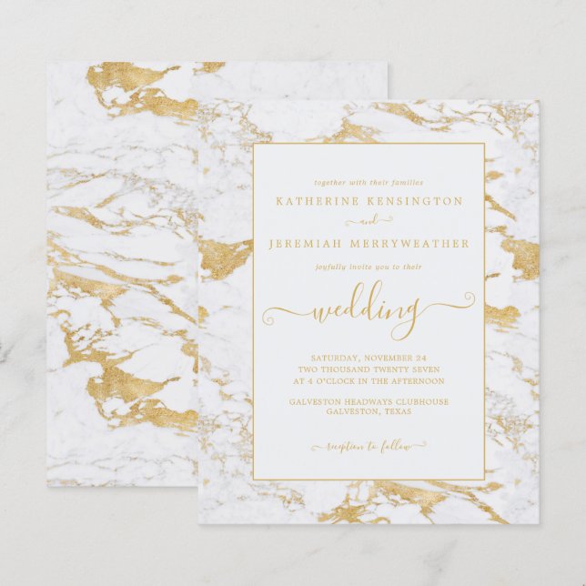 Budget Chic Gold Foil Marble Wedding Invitation (Front/Back)