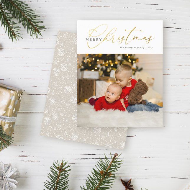 Budget Chic Gold Script Photo Merry Christmas (Creator Uploaded)